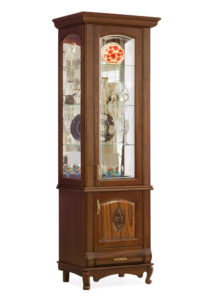 Шкаф с витриной "Оскар" 1-дв., с декором и витражом (каштан со шпоном палисандра)
